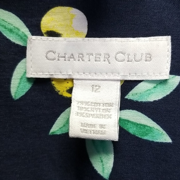 Charter Club Navy with yellow Lemons A-line Dress - Picture 6 of 7